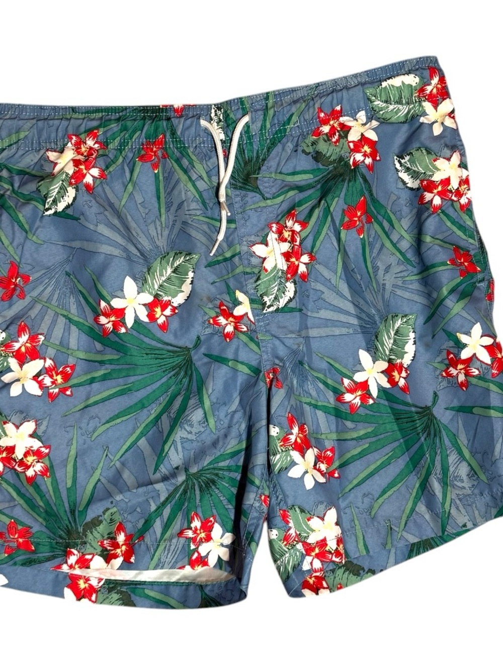 Islander Blue Floral Swim Trunks with Red & White Accents